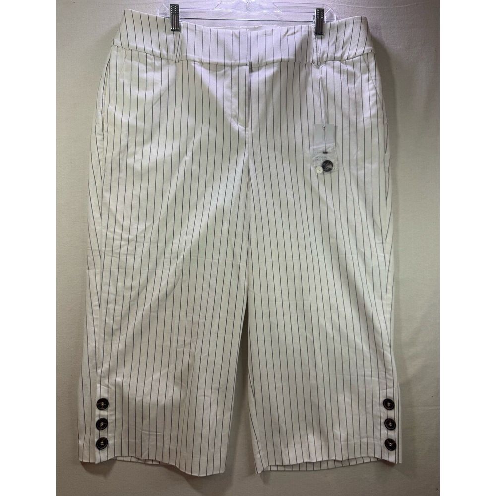 Lane Bryant Laney Wide Leg Crop Pants‎ White Black Pinstripes Womens 18 NWT